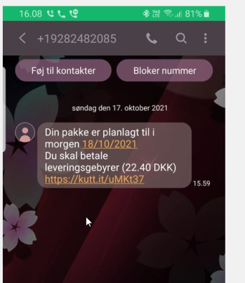 Eksempel på phishing sms