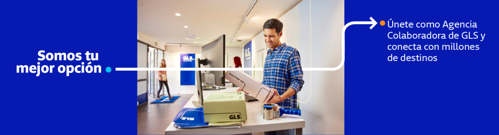 Banner promocional de GLS que muestra una Agencia Colaboradora preparando un envío con el mensaje: 