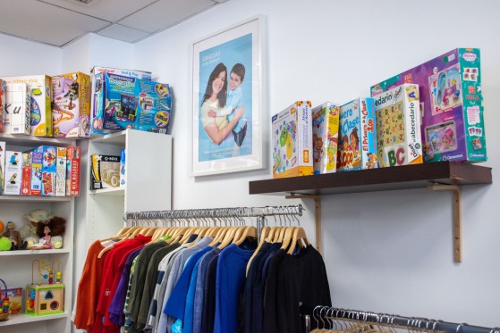GLS charity campaign in collaboration with Debra Butterfly Skin. A charity store with clothes and toys for children.